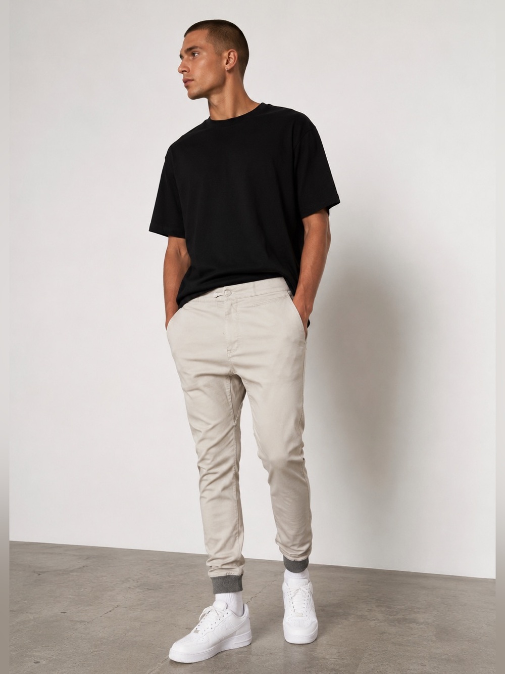 Zanerobe Jogger Chino Pants Cream/Stone Size 34 Men’s Ribbed Cuff Casual
